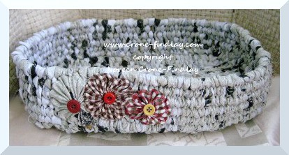 Stick Weaving Basket large oval cloth strips (c)